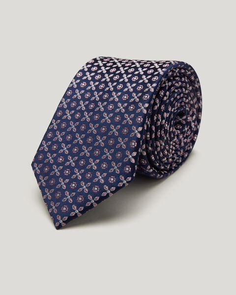 Silk Geo Jacquard Tie, Navy, hi-res